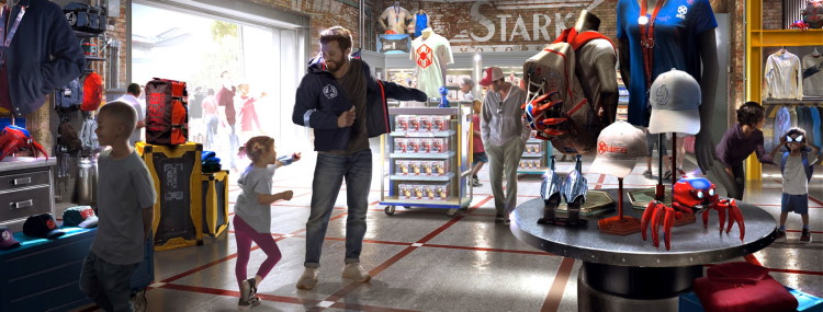 Marvel merchandise met Spider-Bots en WEB accessoires bij Avengers Campus in Disneyland Paris