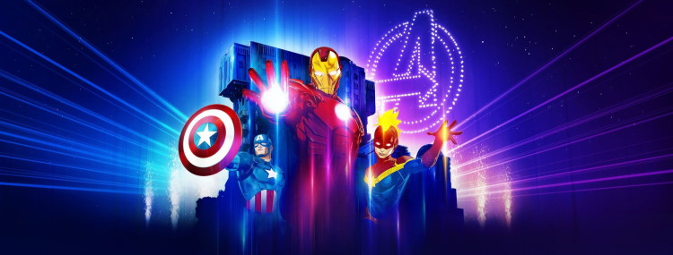 Avengers: Power the Night drone show in Disneyland Paris met superhelden bij de Tower of Terror