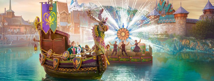 Frozen show A Celebration of Arendelle in Disneyland Paris met boten en figuren