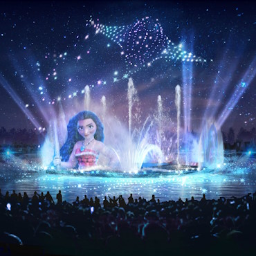 Disney Cascade of Lights avondshow in Disneyland Paris met fonteinen, drones en vuurwerk