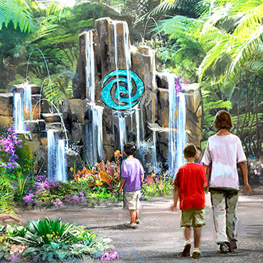Moana's Journey of Water attractie in Walt Disney World met 'walk through' door Epcot